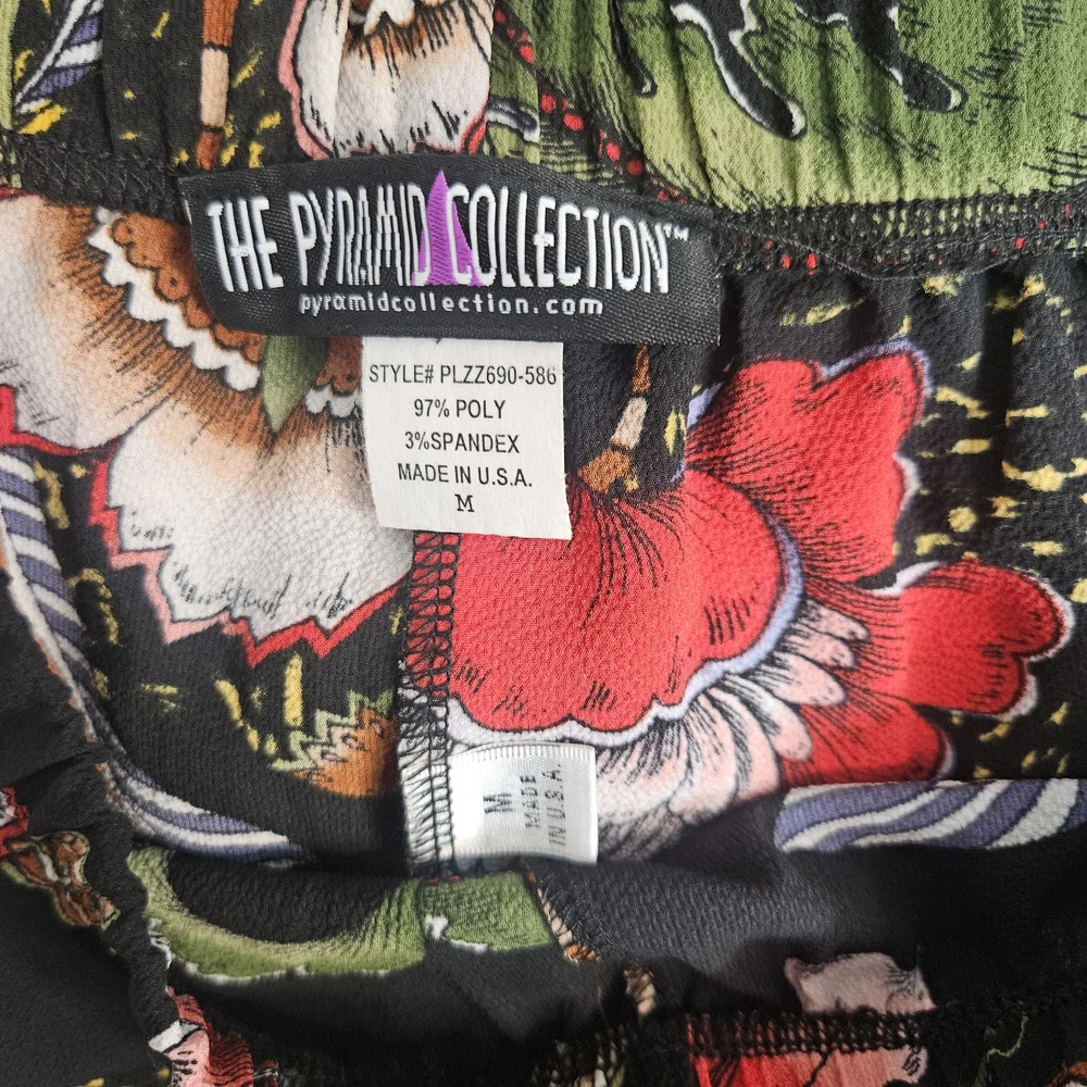 THE PYRAMID COLLECTION Pull On Elastic Waist Floral Pants M Boho Wide Leg